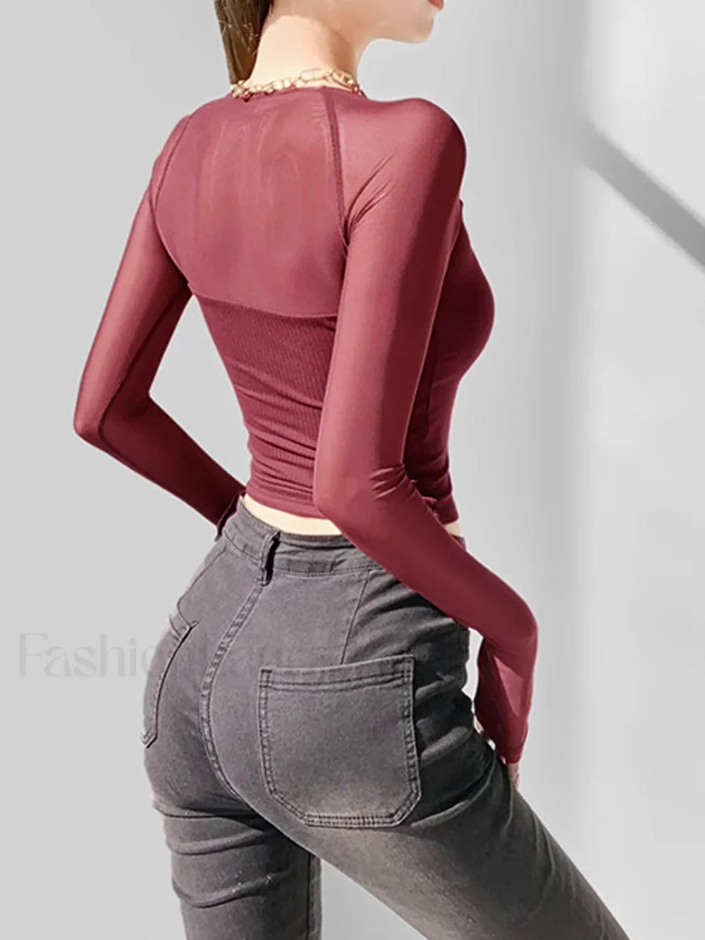 Square Neck Sheer Panel Crop T Shirt T Shirts