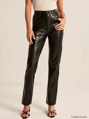 Straight Leg Graceful Faux Leather Pants Pants