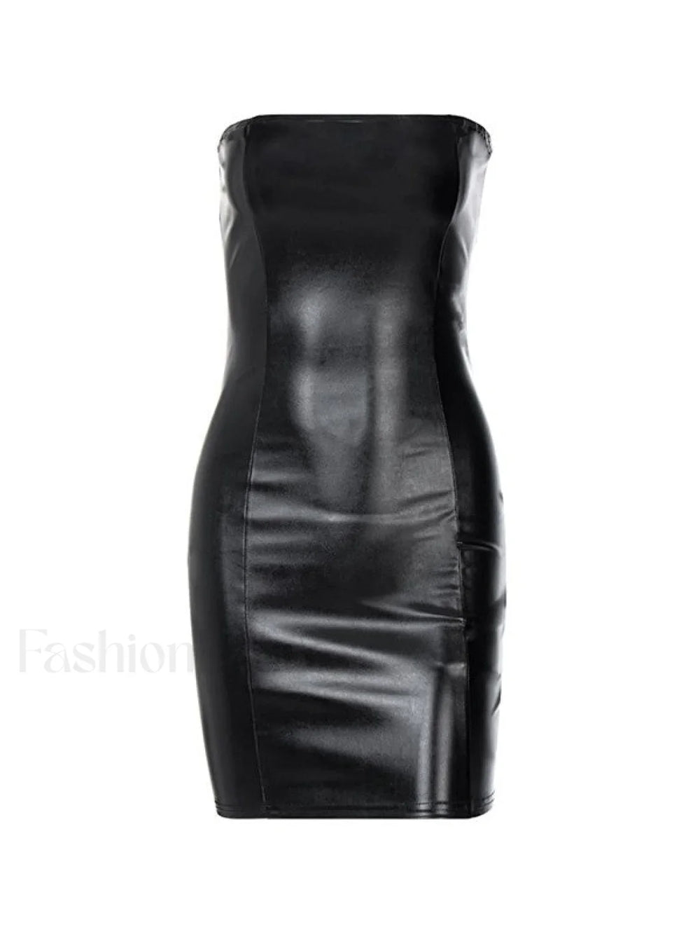 Strapless Black Faux Leather Mini Dress Mini Dresses