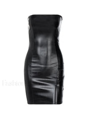 Strapless Black Faux Leather Mini Dress Mini Dresses