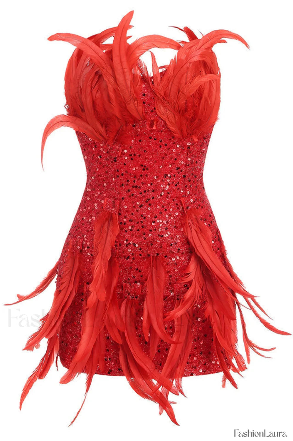 Strapless Sequin Feather Charming Embellished Mini Dress S / Red Party Dresses L