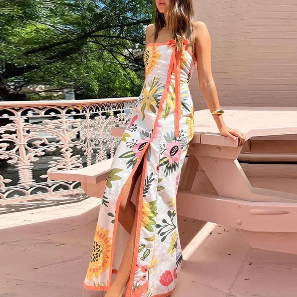 Strapless Split Floral Dress