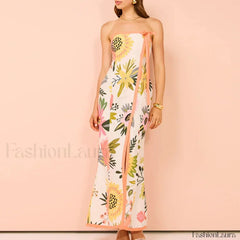 Strapless Split Floral Dress