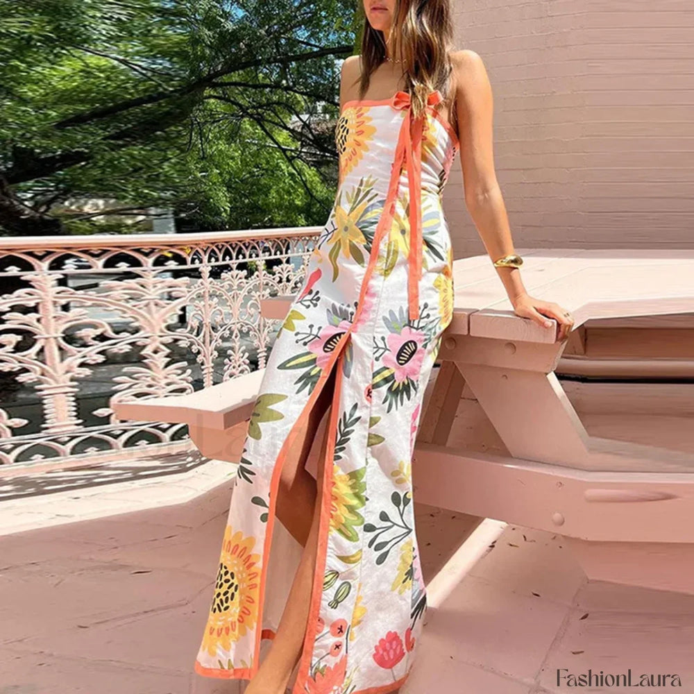 Strapless Split Floral Dress