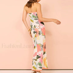 Strapless Split Floral Dress