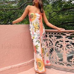 Strapless Split Floral Dress