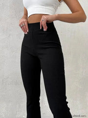 Stretchy Ribbed Flare Leg Pants Flare Leg Pants