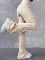 Stretchy Ribbed Flare Leg Pants Flare Leg Pants