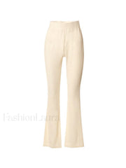 Stretchy Ribbed Flare Leg Pants Flare Leg Pants