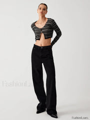 Stripe Fuzzy Fly Trendy Away Crop Cardigan Sweaters L