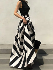 Stripe Print Graceful Long Skirt Skirts