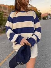 Striped Crew Neck Knit Sweater Blue / ONE SIZE Sweaters