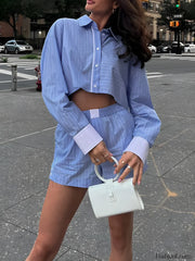 Striped Cropped Graceful Patchwork Shirt Shirts