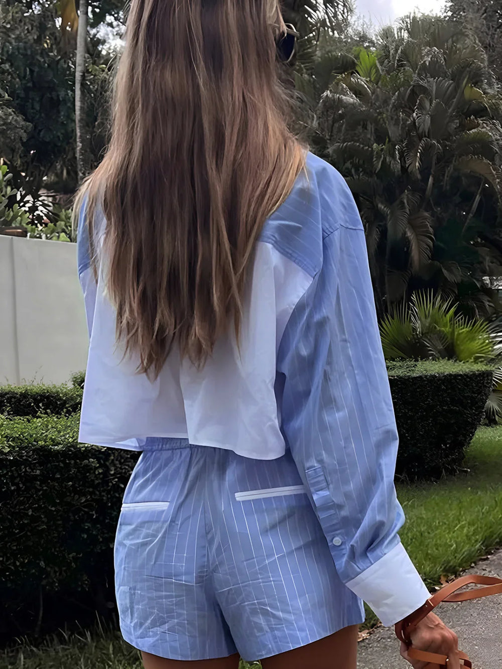 Striped Cropped Graceful Patchwork Shirt Shirts