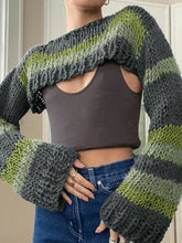 Striped Long Sleeve Bolero Sweater Top Gray / S Sweaters