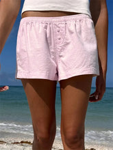 Striped Print Elastic Low Waist Front Buttons Loose Pajama Short pink / S