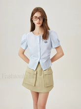 Striped Slim Short Sleeve Cotton T Shirt Blue / XS