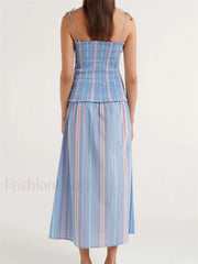 Striped Spaghetti Patchwork Maxi Dress