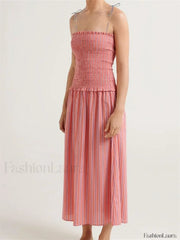 Striped Spaghetti Patchwork Maxi Dress pink / S