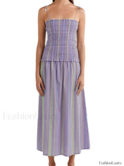 Striped Spaghetti Patchwork Maxi Dress purple / S