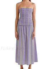 Striped Spaghetti Patchwork Maxi Dress purple / S