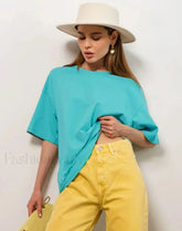 Summer Cotton Basic Solid T Shirt tiffany blue / S