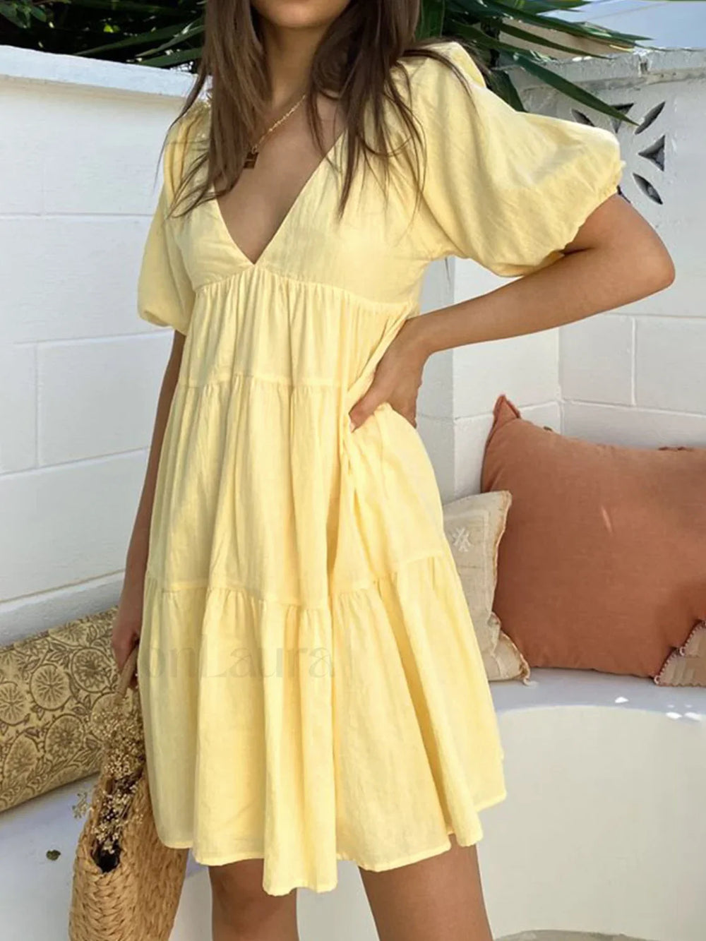 Sunshine Zippered Plunge Trendy Skater Short Dress Dresses