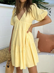 Sunshine Zippered Plunge Trendy Skater Short Dress Dresses