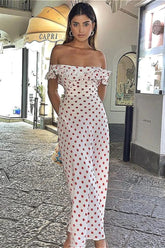 Sweet Ruffle Vacation Polka Dot Maxi Dress White / S