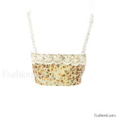 Sweet Ruffled Hook and Eye Lace Up Side Floral Crop Corset Top Green Crop Tops