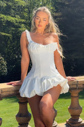 Sweet Ruffled Waist Cinched Peplum Cami Mini Dress White / S
