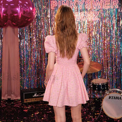 Sweet Style Frilled Tiered Ruffle Floral Printed Mini Dress Pink Floral Dresses