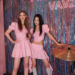 Sweet Style Frilled Tiered Ruffle Floral Printed Mini Dress Pink S / Pink split Floral Dresses