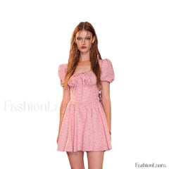 Sweet Style Frilled Tiered Ruffle Floral Printed Mini Dress Pink S / Pink one piece Floral Dresses
