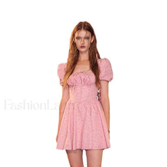 Sweet Style Frilled Tiered Ruffle Floral Printed Mini Dress Pink S / Pink one piece Floral Dresses