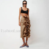 Taffeta Ruffle Midi Pencil Skirt