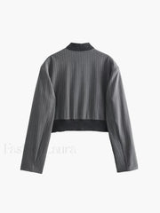 Tailored Pinstripe Graceful Patchwork Collar Jacket Jackets