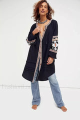 Tassel Lantern Sleeve Boho Dress Black2 / S