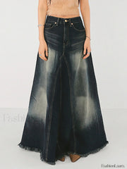 Tassels Hem Graceful Long Denim Skirt Blue / XS Denim Skirts