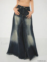 Tassels Hem Graceful Long Denim Skirt Denim Skirts
