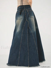 Tassels Hem Graceful Long Denim Skirt Denim Skirts