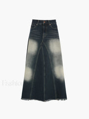 Tassels Hem Graceful Long Denim Skirt Denim Skirts