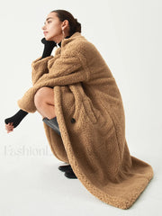 Terracotta Double Pockets Trendy Flurry Longline Fleece Jacket Fleece Jackets