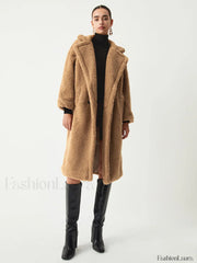 Terracotta Double Pockets Trendy Flurry Longline Fleece Jacket Fleece Jackets