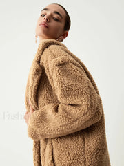 Terracotta Double Pockets Trendy Flurry Longline Fleece Jacket Fleece Jackets