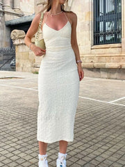 Textured Split Halter Maxi Dress White / S Maxi Dresses