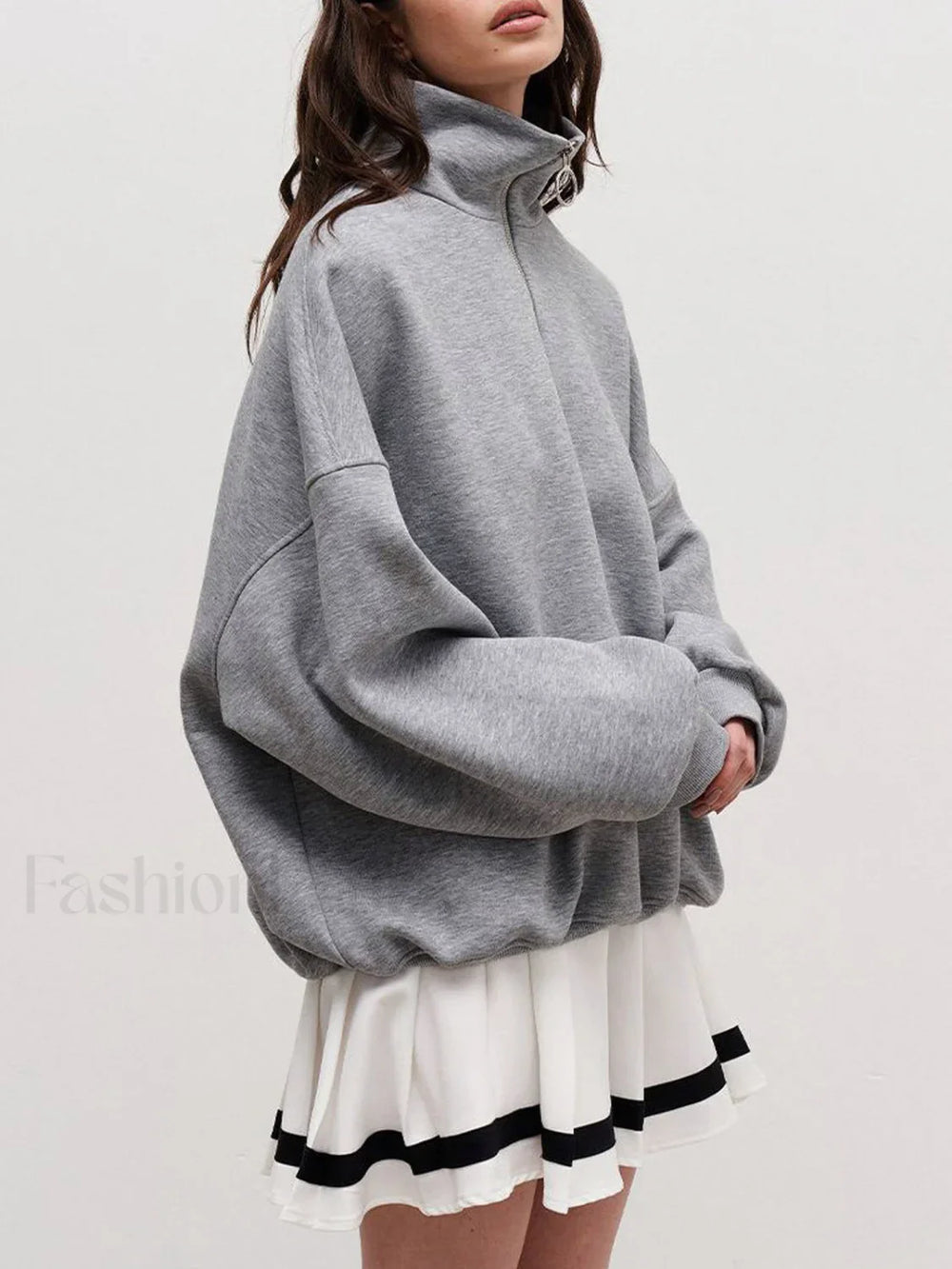 The Way To Trendy Go Zippered Sweatshirt Grey / XS Sweatshirts