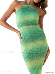 Tie Dye Halter Knit Bodycon Midi Dress Midi Dresses