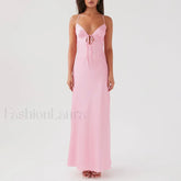 Tie Front Backless Cami Maxi Dress Pink / S