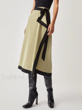 Tie Front Contrast Trendy Trim Midi Skirt Khaki / XS Skirts